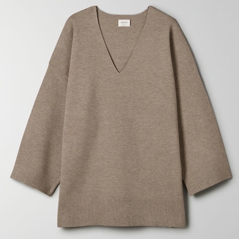 WILFRED FREE SOUVENIR SWEATER SIZE 1 SMALL BEIGE TAUPE V NECK SWEATER